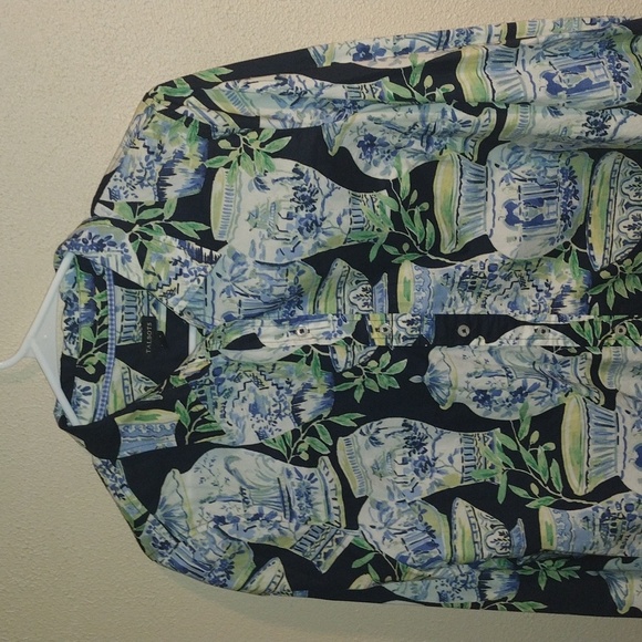 Talbots Classic Cotton Watercolor Vases Long Sleeve Button Down M - Picture 4 of 8